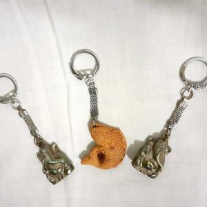 3 Keychains Combo Ganesh Keychain Fish Key Chain