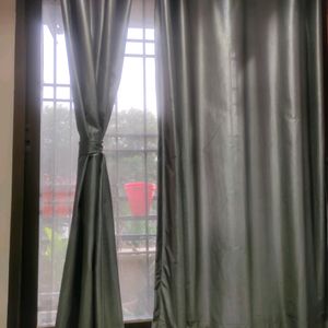 Gray Curtain With Velcro Belt