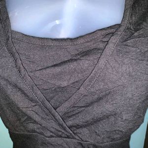 Black overlap V Neck crop Top