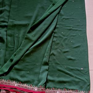 Green Saree With Stitched Blouse