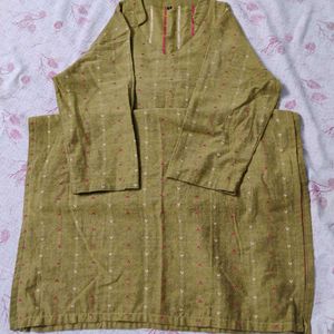 Long Olive Kurta With 3/4 Sleeves