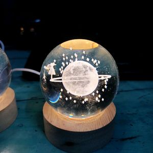 CRYSTAL GLASS BALL ON WOODEN BASE WITH LED LIGHT