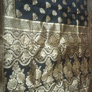 Black Banarsi Silk Saree With Stiched Blouse