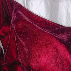 Off Shoulder Maroon Velvet Blouse