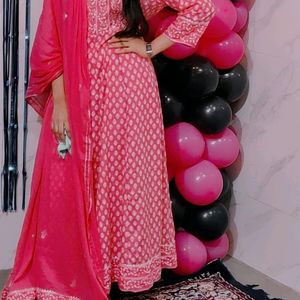 Pink Kurti With Dupatta And Leggings