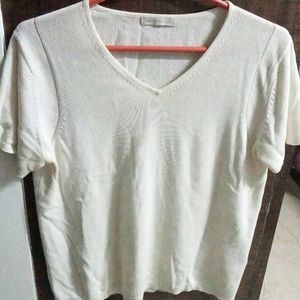 White Wool V neck Top