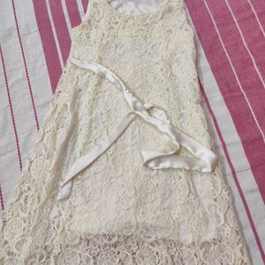 Off White Dress With Ribbon Belt