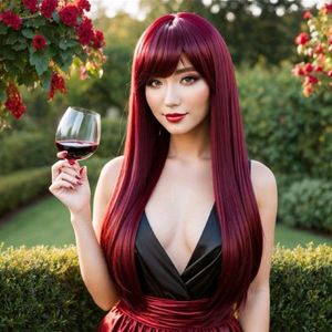 Imported! Women's Long Straight Wine Red Wig