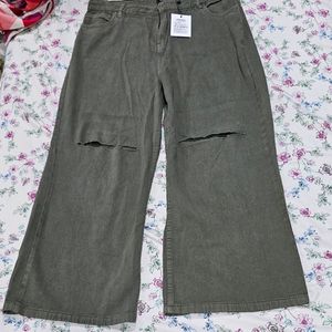 Women Olive Green Wide Leg High-Rise Jeans