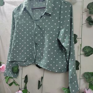 Olive Green Polka Dot Crop Shirt