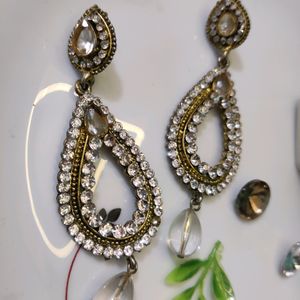 Gold Plated White Diamond Earrings