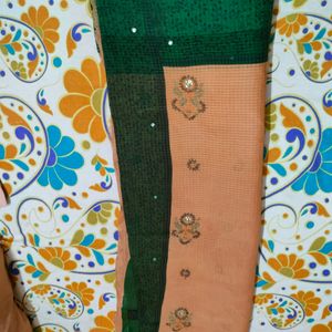 Chikoo Color Green Border Saree