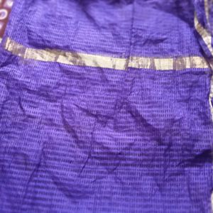 Violet Colour Shawl With Golden Line Work