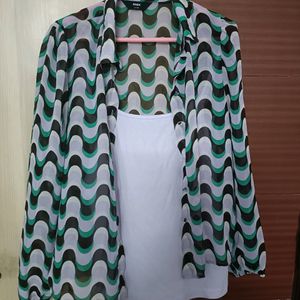 Pattern Shirt With Camisole Inside