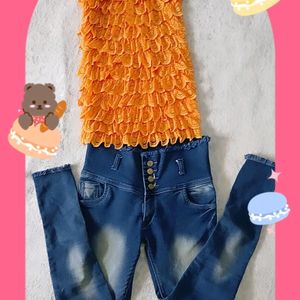 Combo Top And Jeans 🧡💙