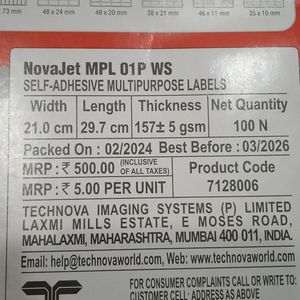 Novajet MPL Multi Purpose Label Seal Pack