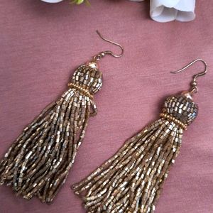 Long Golden Sequin Tassel Earrings