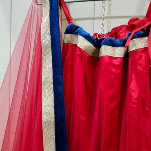 Festive Red Net Lehenga with Dupatta