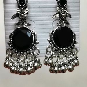 Black Stone Oxidised Earrings