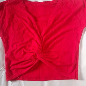 Red Cropped Twist Tied Top Xs Girl Fitted Crop Tee