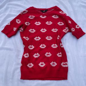 Kiss Print Red White Y2K Pinterest Korean Sweater