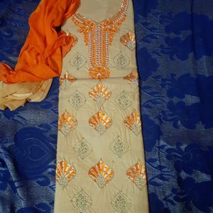 Girls Orange Kurta Set Material