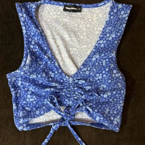 Floral Blue V-neck Crop Top