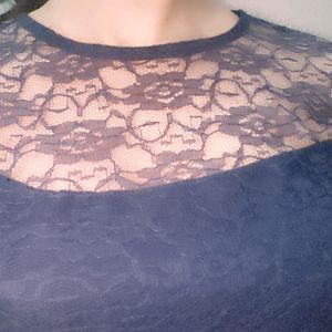 Top Navy Blue Net With Lining