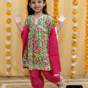 GIRLS KURTI AFGANI AND DUPATTA SET*