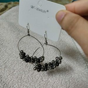 Funky Hoops With Black And Silver Beads