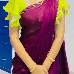 Dark Purple Satin Saree