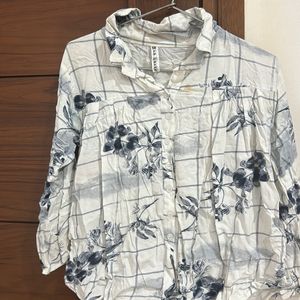 White Printed Shirt With blue flowers