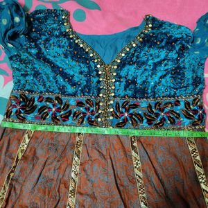 Partywear Velvet anarkali  dress with chudidar and dhuapatta