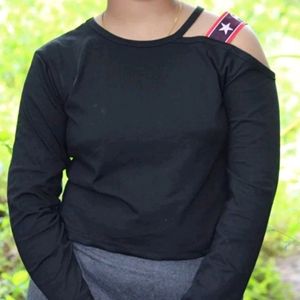 Black Full Sleeves One Shoulder Top