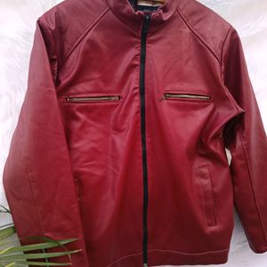 Mehroon leather fleece jacket