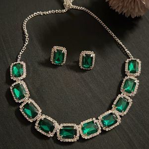 Green Stone Diamond Necklace