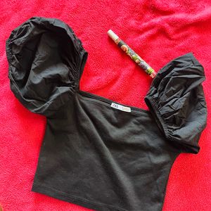 Zara Puff Sleeve Black Top