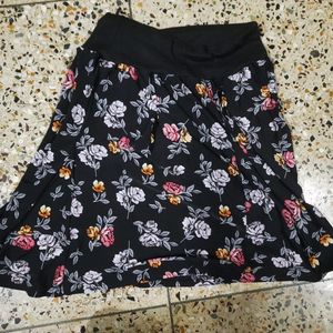 Black Floral Print Skirt