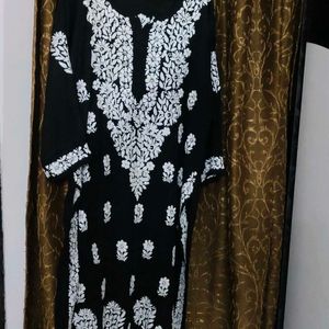 White N Black Modal Handwork Lucknowi Kurti