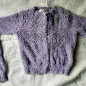 Purple  Relaxed  Fur Crop Sweater