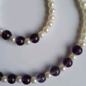 Combo Of 2 Purple Stones And Pearls Set