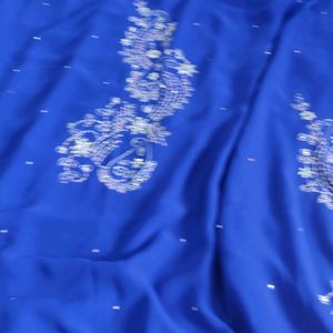 Beautiful Blue Colour Hand Embroidery Saree