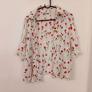 Floral White Collar Top