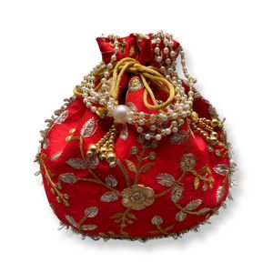 Designer Flower Embroidery Printed Potli Bags