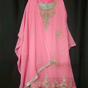 Embroidered Straight Pink Kurta Sharara