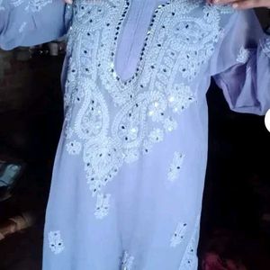 Levender Purple Chikan Mirror Kurti Set