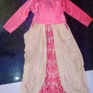 A Pink Ethnic Velvet Gown Medium Size For Girls