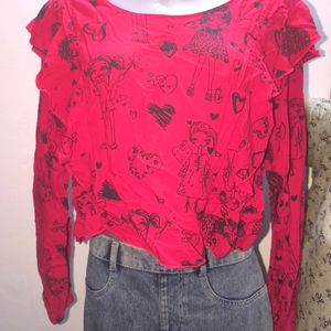 Max Ruffled Printed Red Crop Top