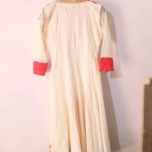 Off White-red Anarkali Kurta Set