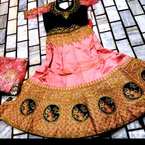 Baby Pink Royal Velvet Base Bridal Lehnga With Heavy Duppatta